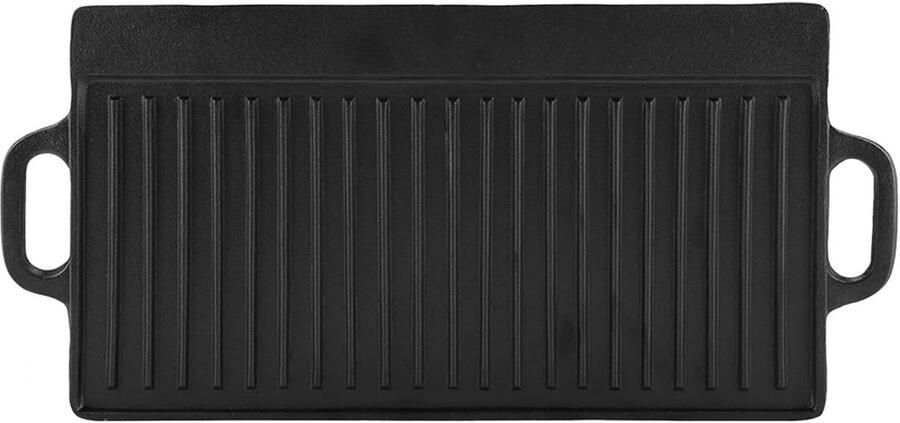 Gietijzeren Bakplaat Dubbelzijdig Grillen Binnen en Buiten Voorgekruid Antiaanbak 28 x 53 cm Zwart