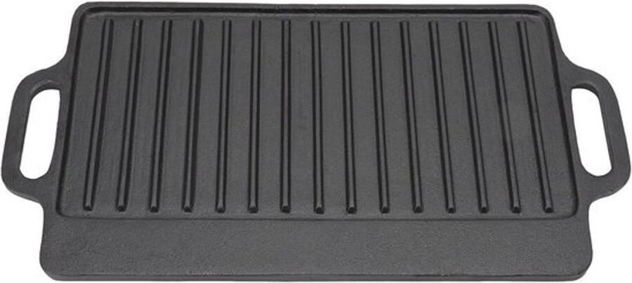 Gietijzeren Bakplaat Dubbelzijdige Grillpan Koken en Grillen Antiaanbaklaag 40x20CM Zwart