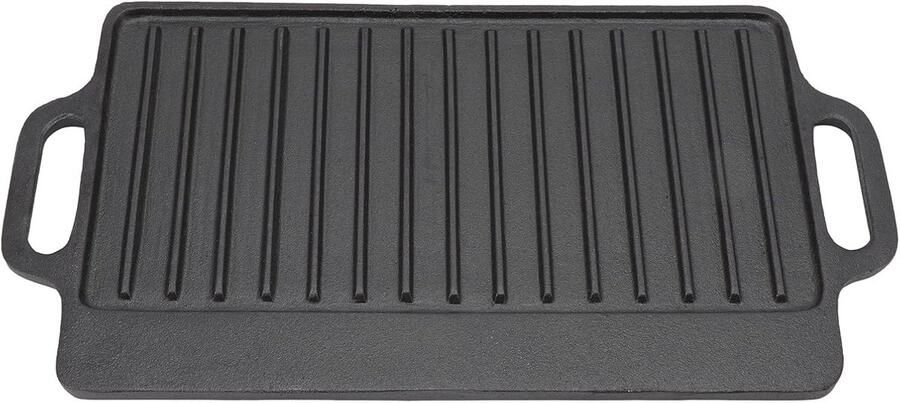 Gietijzeren Bakplaat Dubbelzijdige Grillpan Koken en Grillen Antiaanbaklaag 40x20CM Zwart