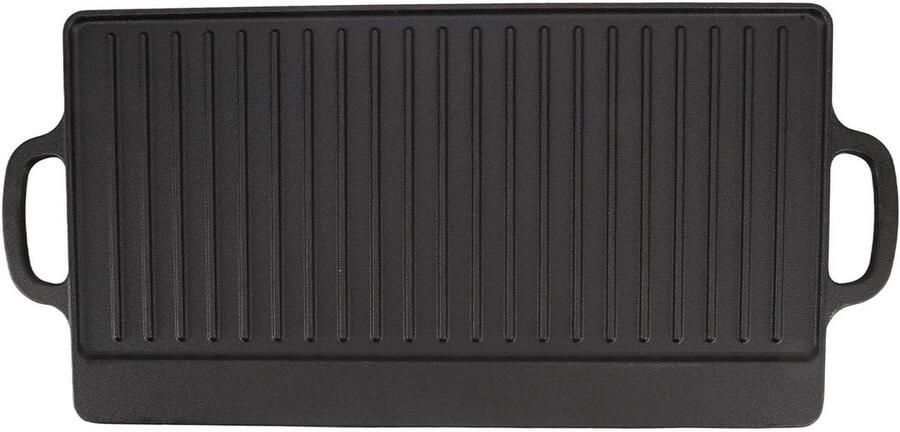 Gietijzeren Bakplaat Dubbelzijdige Grillplaat Veelzijdig Koken Snelle Gelijkmatige Verwarming 52x25x2 cm Zwart