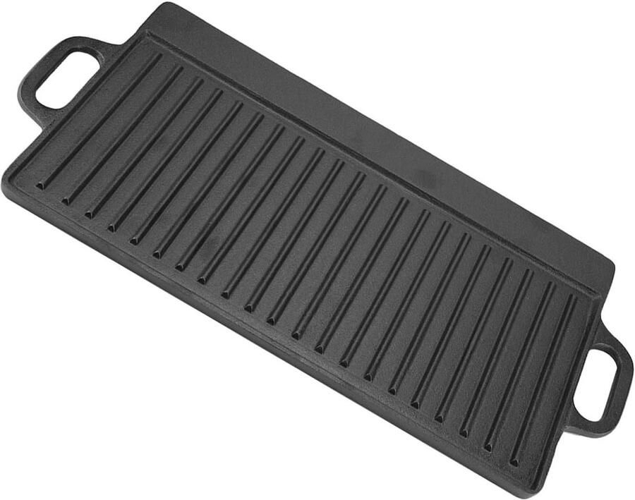 Gietijzeren Bakplaat Grillplaat Bakplaat Buiten Koken Geribbelde en Platte Zijden 50.5 x 23.5 cm Zwart