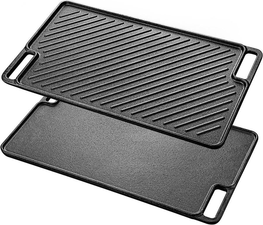Gietijzeren Bakplaat Grillplaat Buiten Koken Dubbelzijdig Bruikbaar 45.5 x 26 cm Zwart