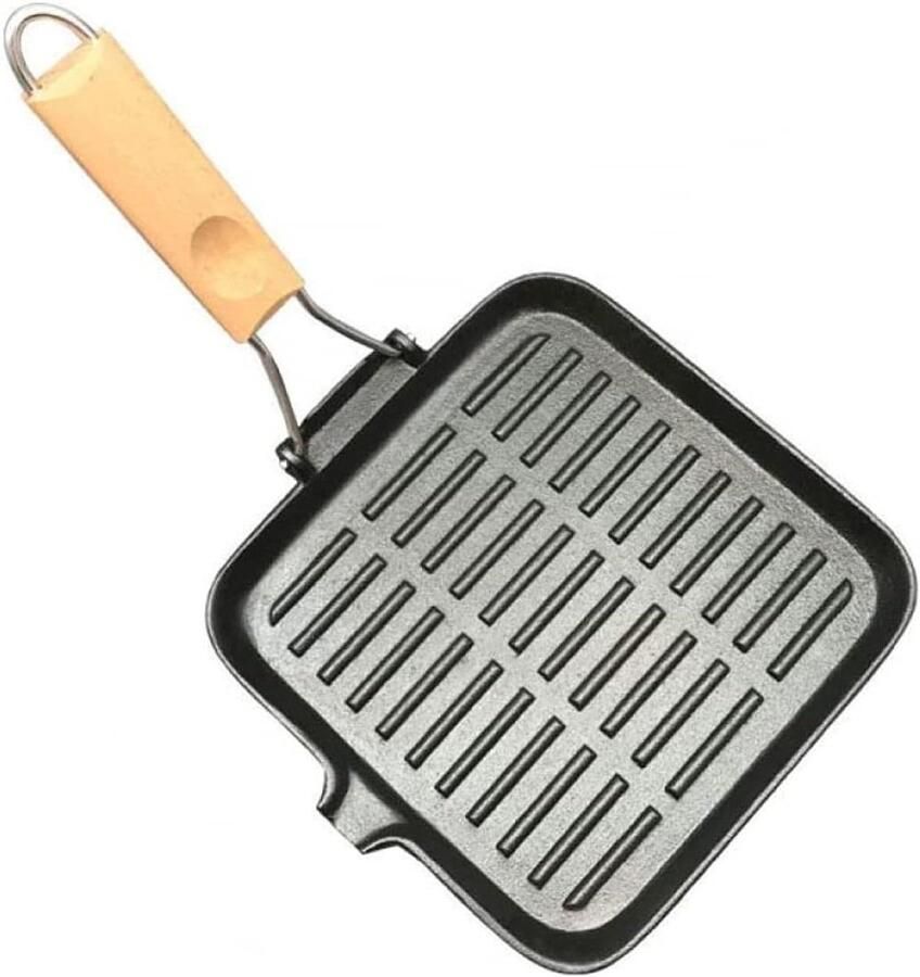 Gietijzeren Bakplaat Koekenpan Grill Lekker Koken Opvouwbaar Handvat 22 cm Zwart