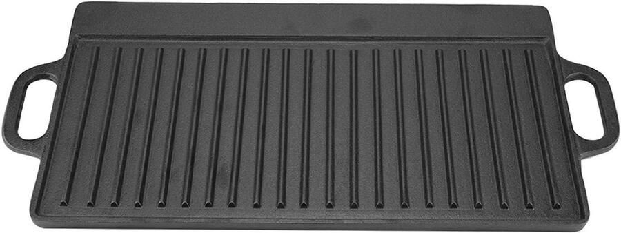 Gietijzeren Bakplaat Omkeerbare Grill Koken en Grillen Dubbelzijdig Kookoppervlak 50 x 23 cm Zwart