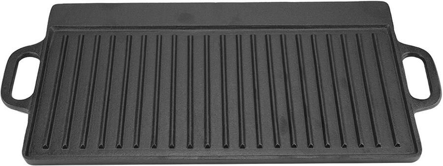 Gietijzeren Bakplaat Omkeerbare Plaat Koken en Grillen Dubbelzijdig Kookoppervlak 50.5 x 23.5 cm Zwart
