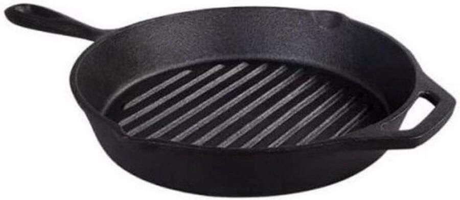 Gietijzeren Bakplaat Pan Ronde Koekenpan Allround Koken Voorgekruid Duurzaam 26cm 1.65l Zwart