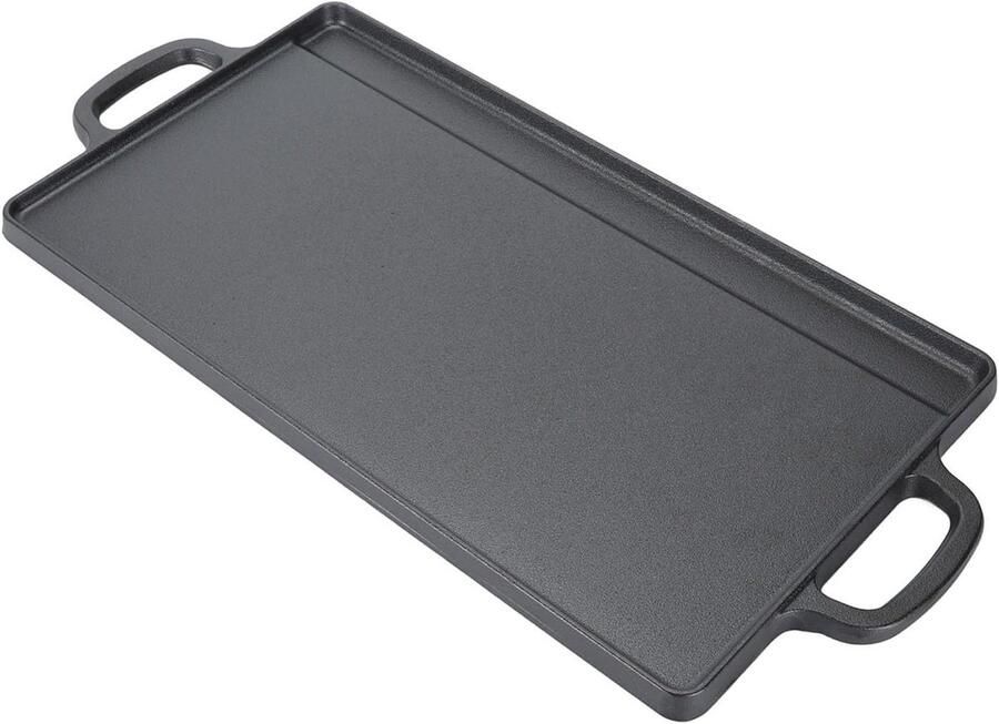Gietijzeren Bakplaat Rechthoekige Grill Koken en Grillen Dubbelzijdig Kookoppervlak 50 cm Zwart