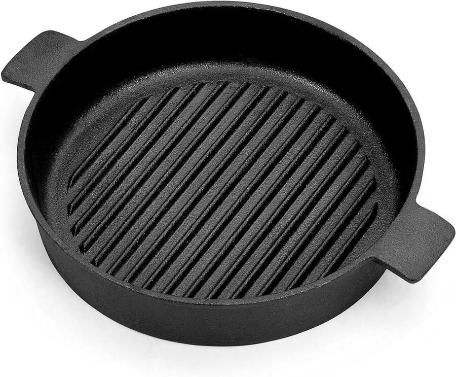 Gietijzeren Bakplaat Ronde Grillpan Lekker Koken Antiaanbak Oppervlak 24 x 24 cm Zwart