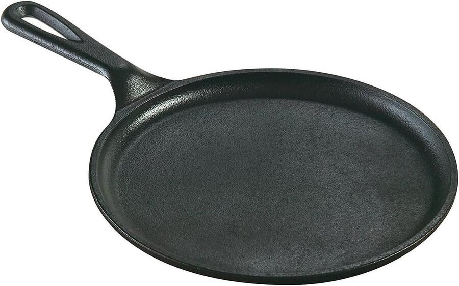 Gietijzeren Bakplaat Ronde Koekenpan Koken en Serveren Voorgewarmd en Makkelijk Los 21 cm Zwart