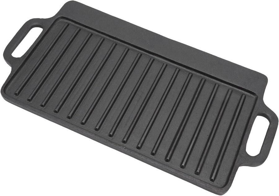 Gietijzeren Bakplaat Dubbelzijdige Grill Thuis Koken Uniforme Warmte 40x20CM Zwart