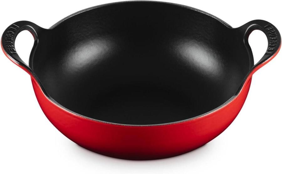 Gietijzeren Balti Pan Indiase Kookpot Koken en Serveren Gelijkmatige Warmteverdeling 24cm 2.7 Liter Kersenrood