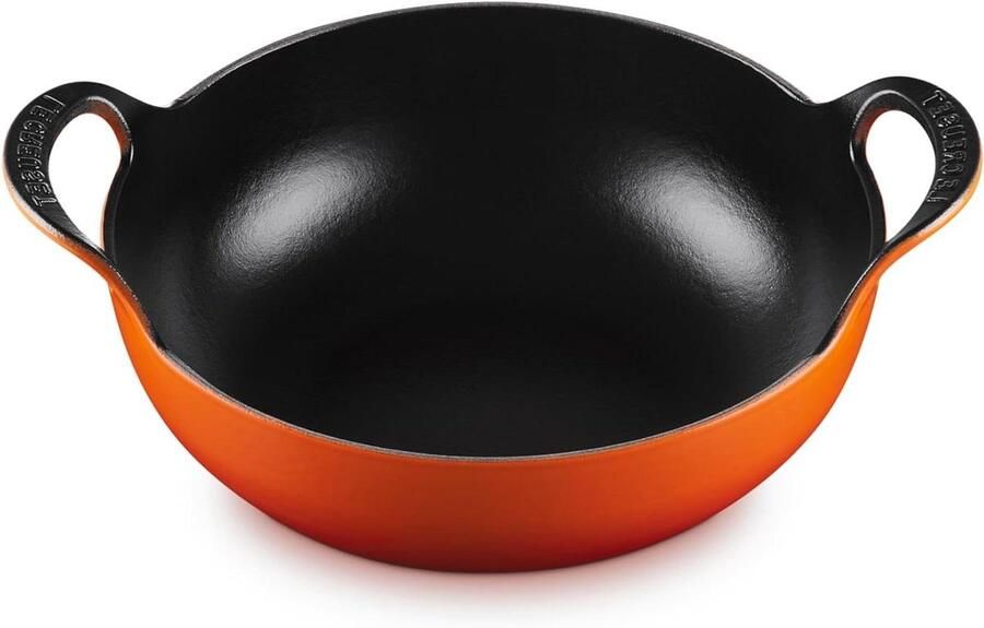 Gietijzeren Balti-pan Indiase kookpot Koken en serveren Gelijkmatige warmteverdeling 24cm 2.7 Liter Oranjerood