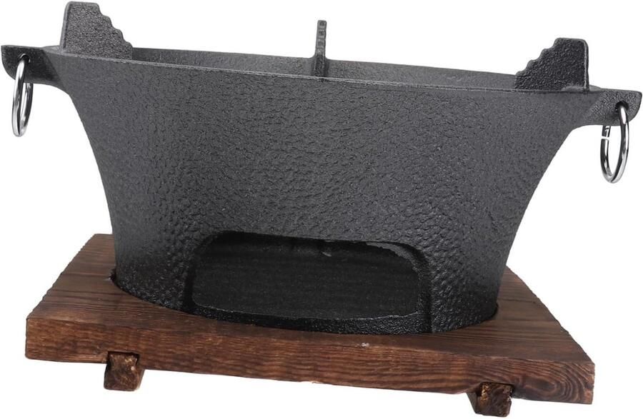 Gietijzeren BBQ Grill Buiten Koken Kamperen Tuinfeest Verwijderbare Lade 26 cm Zwart