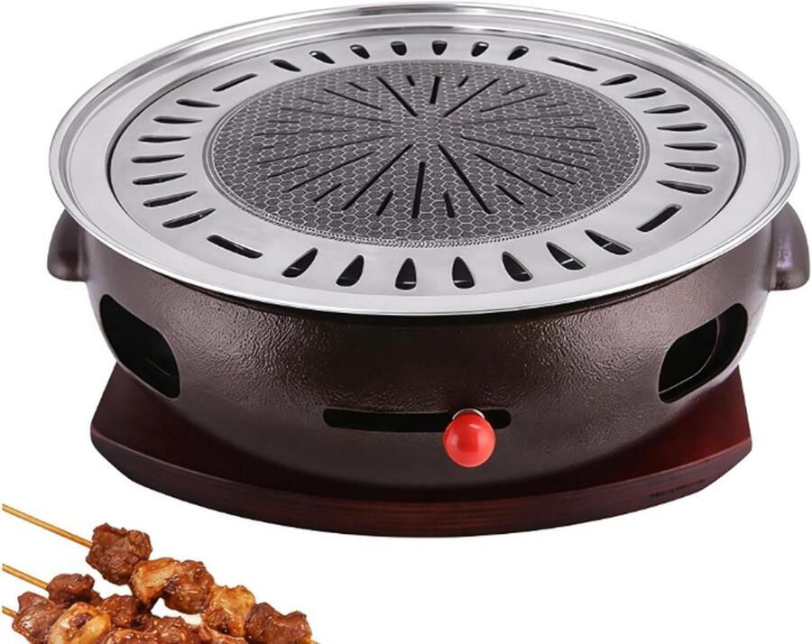 Gietijzeren BBQ Grill Koreaanse Barbecue Buiten Koken Hittevasthoudend Gietijzer 33 cm Zwart