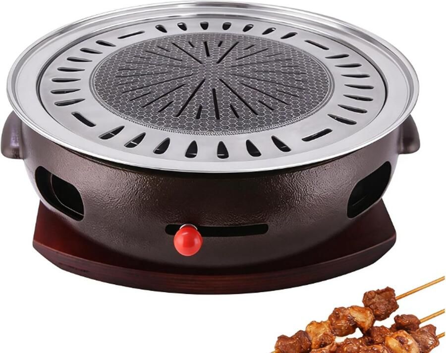 Gietijzeren BBQ Grill Koreaanse Grill Buiten Koken Efficiënte Warmte 33 cm Zwart