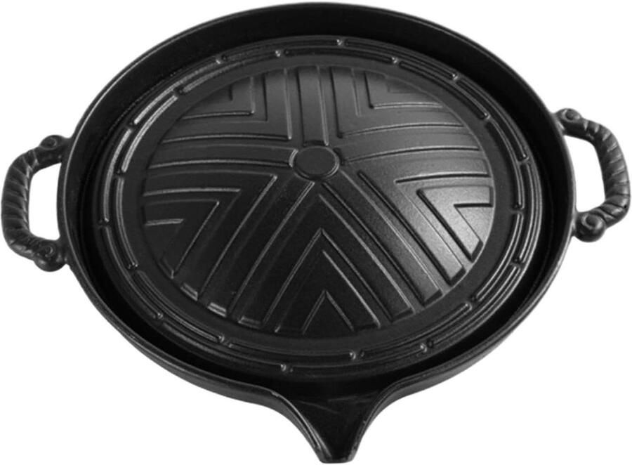 Gietijzeren BBQ Pan Grillplaat Bakplaat Buiten Koken Olie Lekk Design 25 cm Zwart