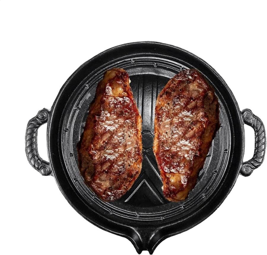 Gietijzeren BBQ Pan Grillplaat Buiten Koken Olie Afvoer Mechanisme 35x35x35 cm Zwart