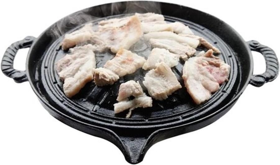Gietijzeren BBQ-pan Grillplaat en koekenpan Buiten koken Olieafvoer 28 cm Zwart