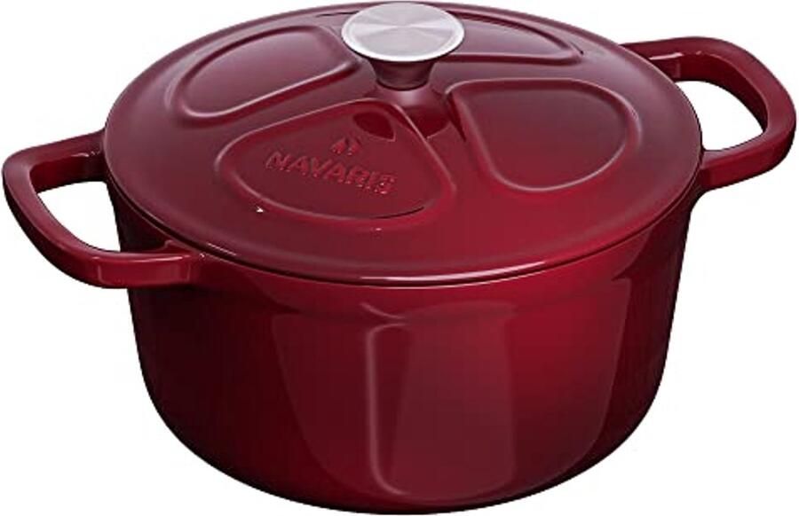 Gietijzeren Braadpan 20 cm Ø Geschikt voor Inductie Gas en Keramisch Koken Dutch Oven 2 8 L Bordeaux Rood