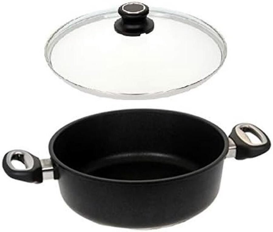 Gietijzeren Braadpan Ø 20 cm met Glazen Deksel Duurzaam en Antispat