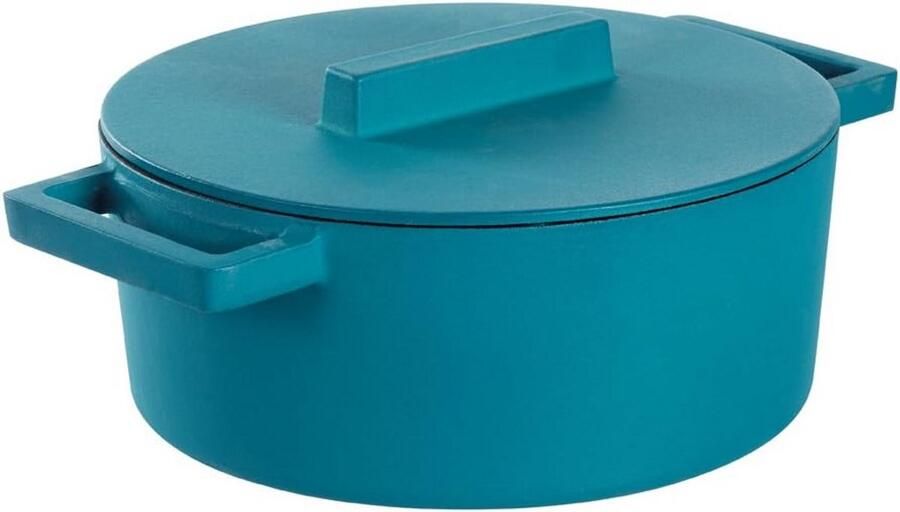 Gietijzeren Braadpan 24 cm Lichtblauw met Deksel Geschikt voor Alle Warmtebronnen