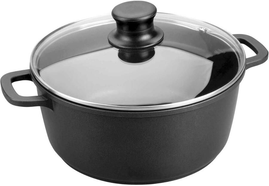 Gietijzeren Braadpan 24 cm met Glazen Deksel Geschikt voor Alle Warmtebronnen