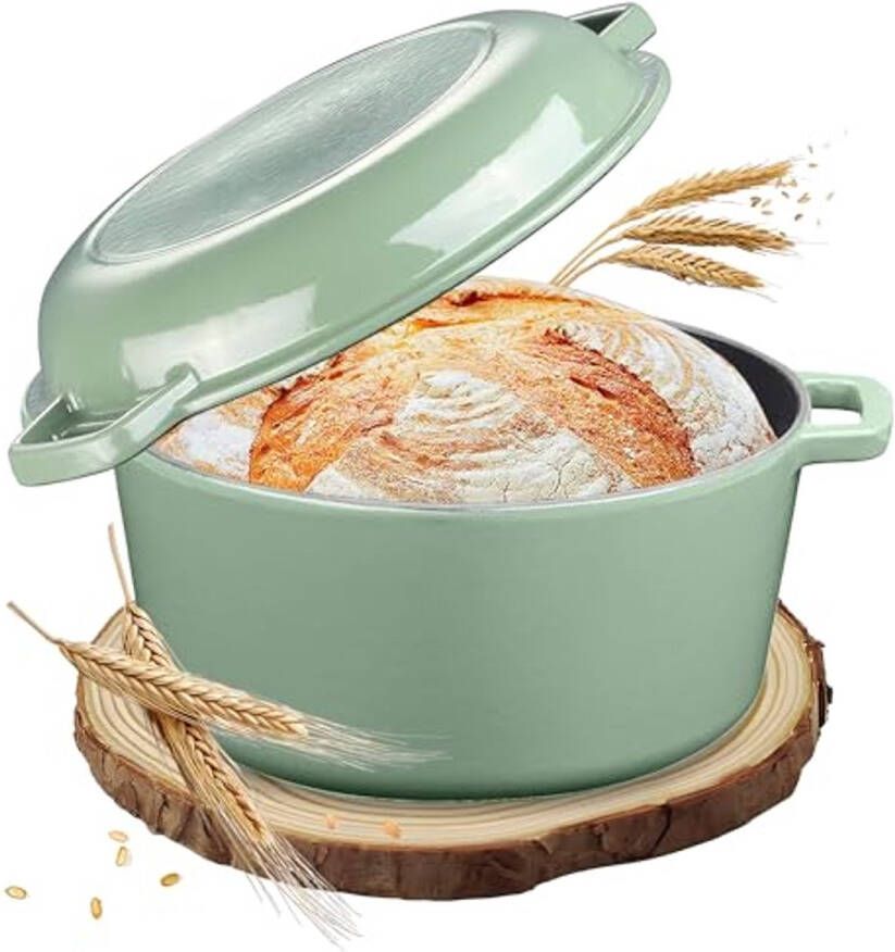 Gietijzeren braadpan 26 cm 2-in-1 emaille pan met deksel Ideaal voor brood en stoofschotels Geschikt voor alle warmtebronnen