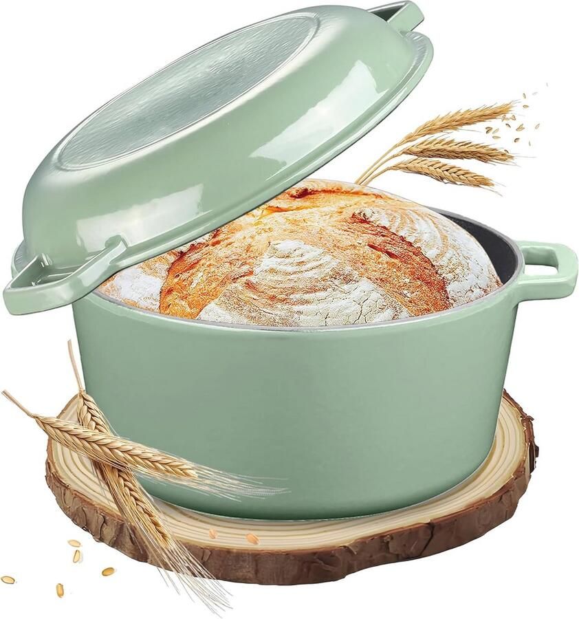 Gietijzeren braadpan 26 cm 2-in-1 emaille pan met deksel Ideaal voor brood en stoofschotels Geschikt voor alle warmtebronnen