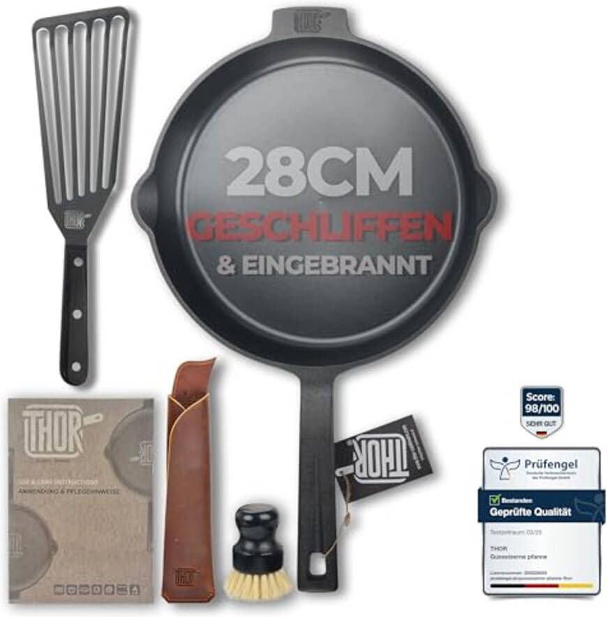 Gietijzeren Braadpan 28 cm voor Inductie met Accessoires – Duurzaam en Veelzijdig