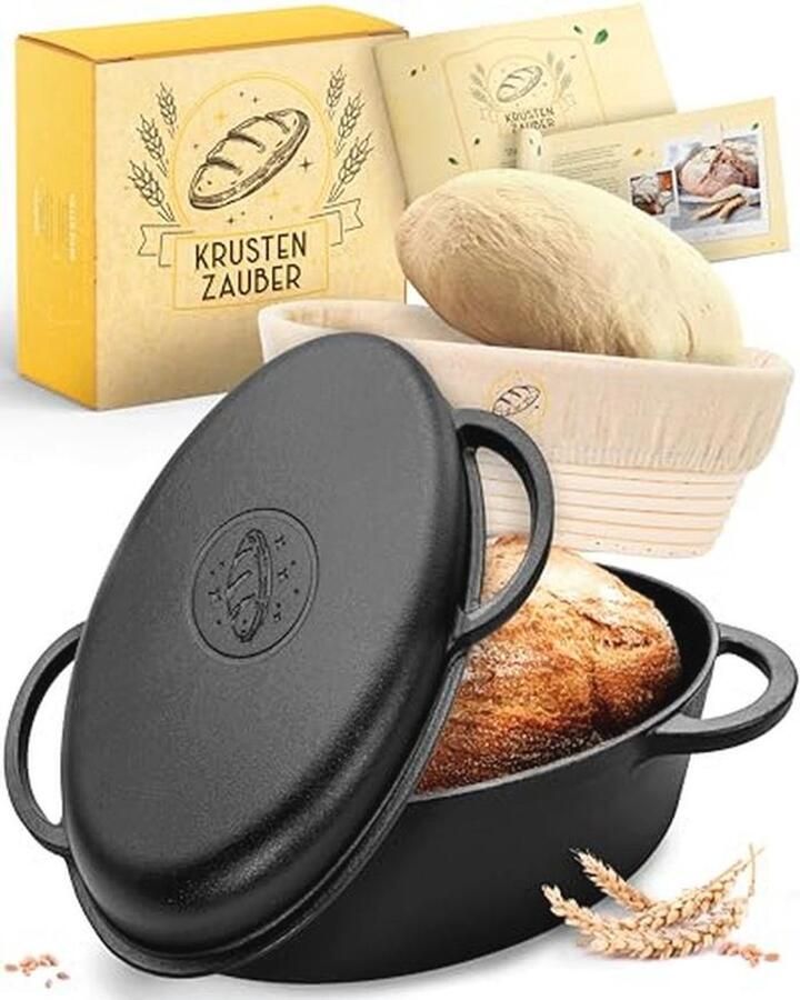 Gietijzeren braadpan 34 cm met deksel en rijsmand Ideaal voor brood bakken en braden