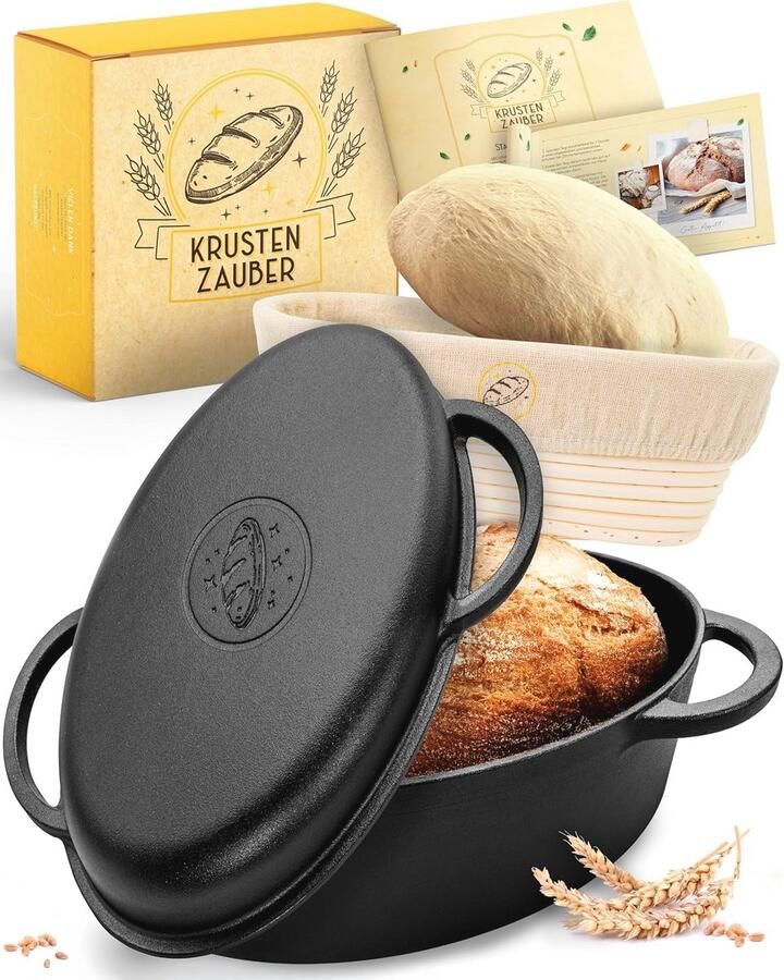 Gietijzeren braadpan 34 cm met deksel en rijsmand Ideaal voor brood bakken en braden