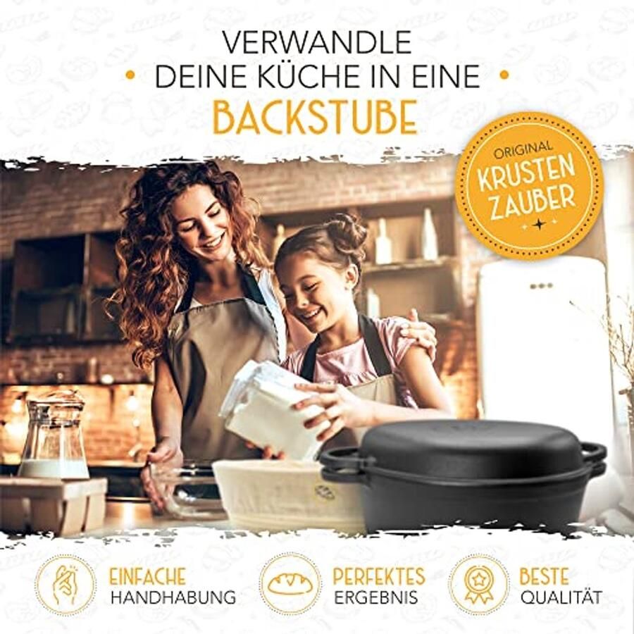 Gietijzeren braadpan 34 cm met deksel en rijsmand Ideaal voor brood bakken en braden - Foto 2