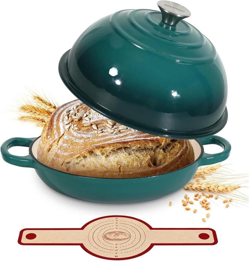 Gietijzeren Braadpan Brood Pot Zuurdesem Bakken Extra Hoog Deksel 22 cm Pauw Blauw