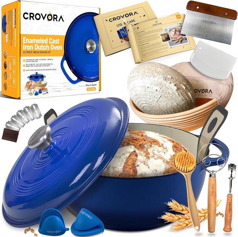 Gietijzeren Braadpan Broodbakpan Brood Bakken Inclusief Bakaccessoires 6 Liter Blauw