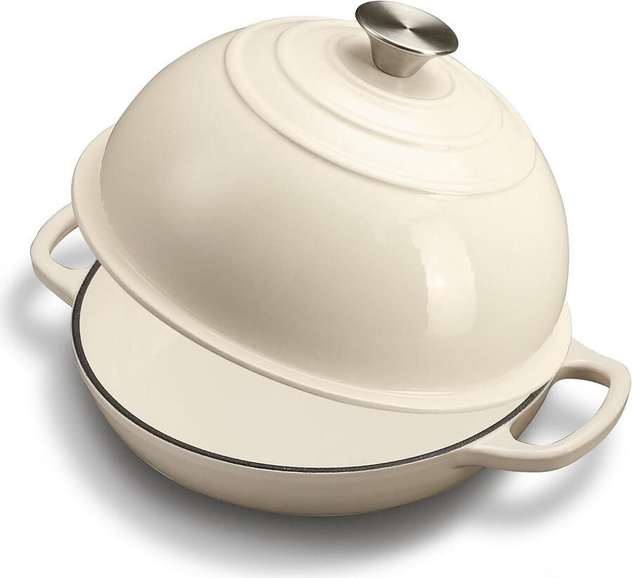 Gietijzeren Braadpan Broodbakpan Deksel Zuurdesem Bakken Koepel Ontwerp 6 Liter Wit