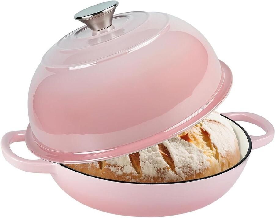 Gietijzeren Braadpan Broodoven Dutch Oven Brood Bakken Geëmailleerde Binnenkant 5.7 Liter Roze