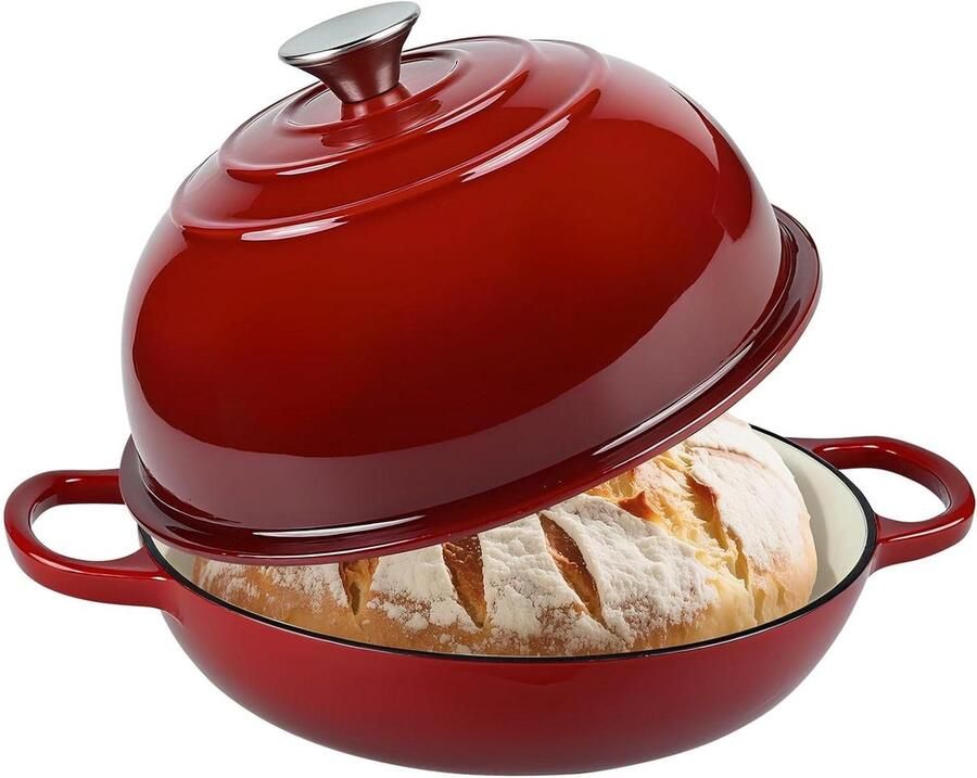Gietijzeren Braadpan Broodoven Dutch Oven Brood Bakken Gelijkmatige Warmteverdeling 6 Liter Rood