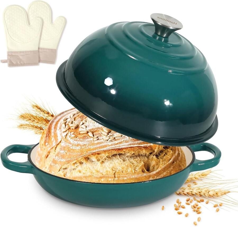 Gietijzeren Braadpan Broodpan Dutch Oven Zuurdesem Bakken Extra Hoog Deksel 22 cm Pauw Blauw