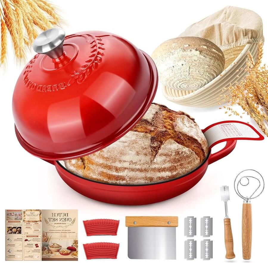 Gietijzeren Braadpan Broodpan Dutch Oven Brood Bakken Geëmailleerd Gietijzer 26 cm Rood