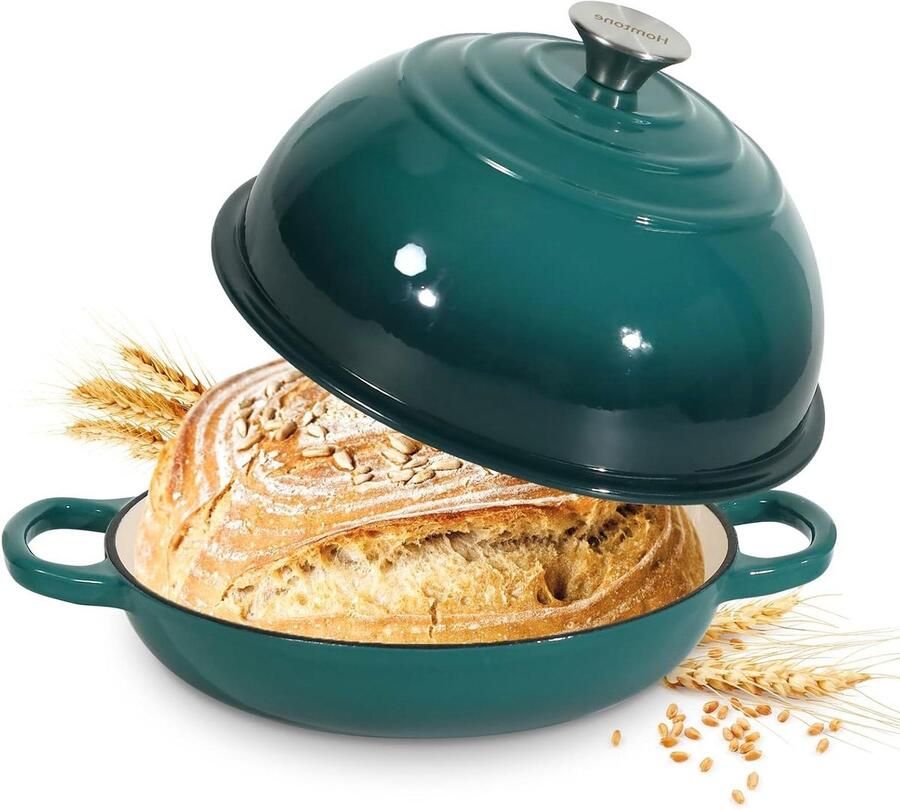Gietijzeren Braadpan Broodpan Dutch Oven Zuurdesembrood Bakken Extra Hoog Deksel 22 cm Pauwblauw