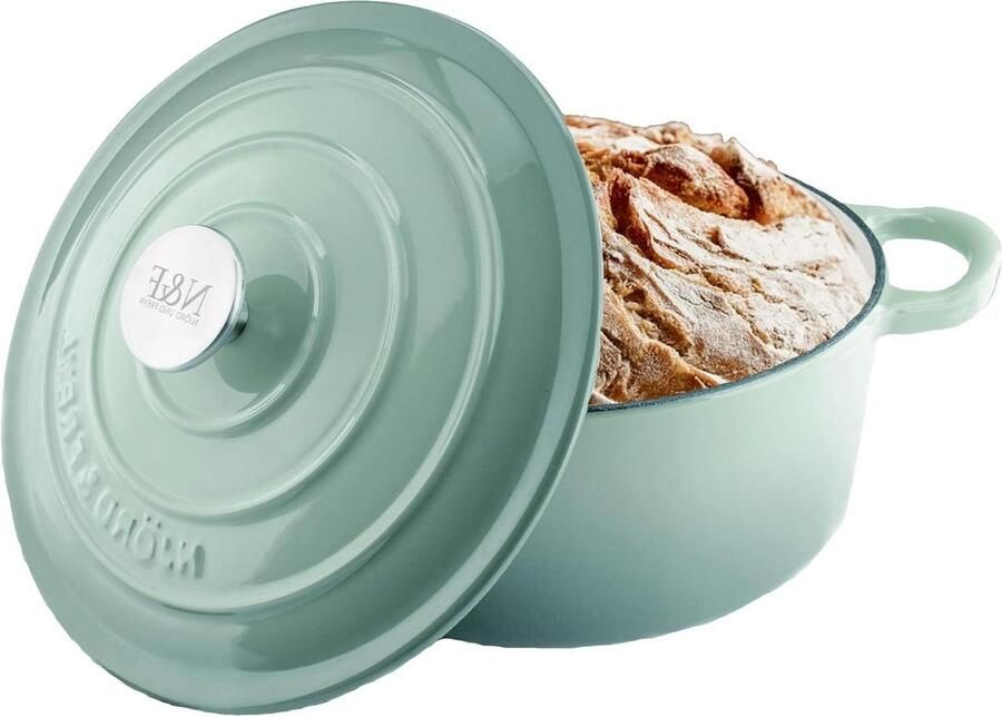 Gietijzeren Braadpan Casserole met Deksel Stoofschotels Maken Druppelstructuur Deksel 24 cm Groen