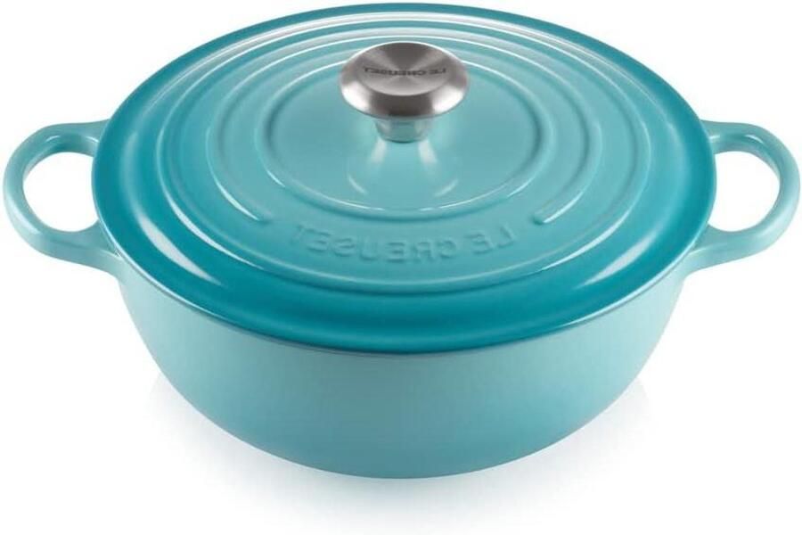 Gietijzeren Braadpan Casserole Pan Eenpansmaaltijden Bereiden Gelijkmatige Warmteverdeling 26 cm Caribisch Blauw