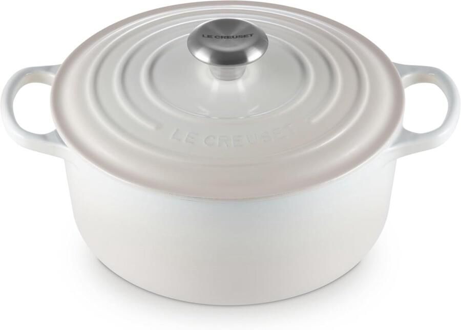 Gietijzeren Braadpan Casserole Pan Langzaam Garen Gelijkmatige Warmteverdeling 24 cm Merengue Wit