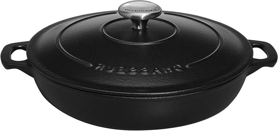 Gietijzeren Braadpan Casserolepan Stoofpan Langzaam Garen Dubbele Emaille Laag 1.7 L Zwart