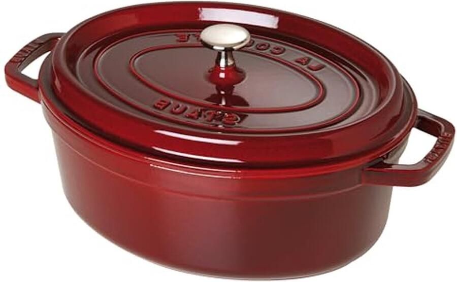 Gietijzeren Braadpan Cocotte Ovaal Langzaam Koken Druppelstructuur Deksel 29 cm 425 L Grenadine Rood