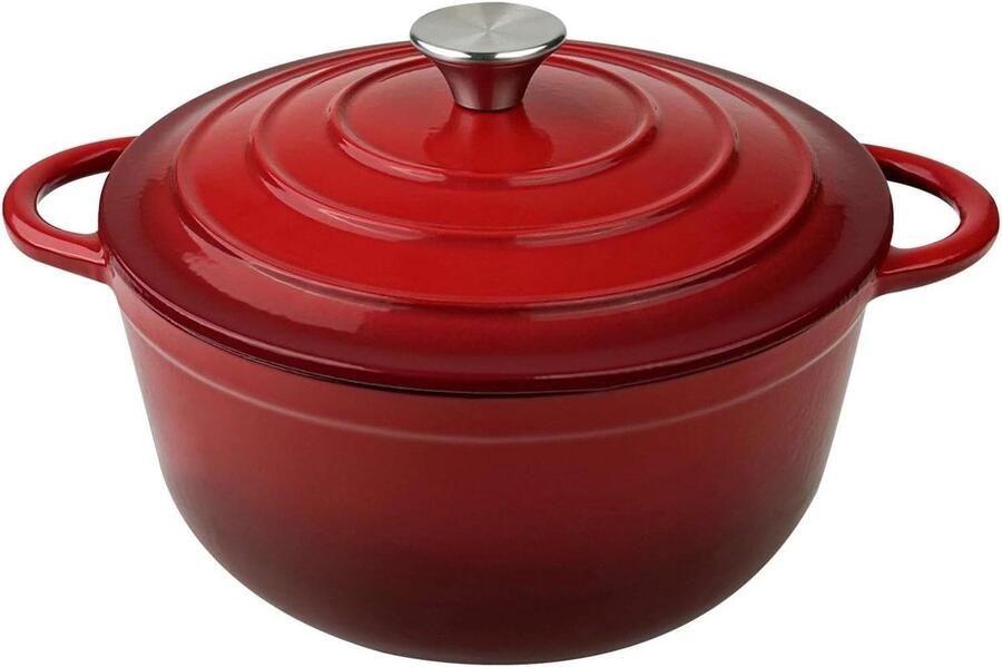 Gietijzeren Braadpan Cocotte Stoofpan Langzaam Braden Geëmailleerd Gietijzer 25 cm Rood