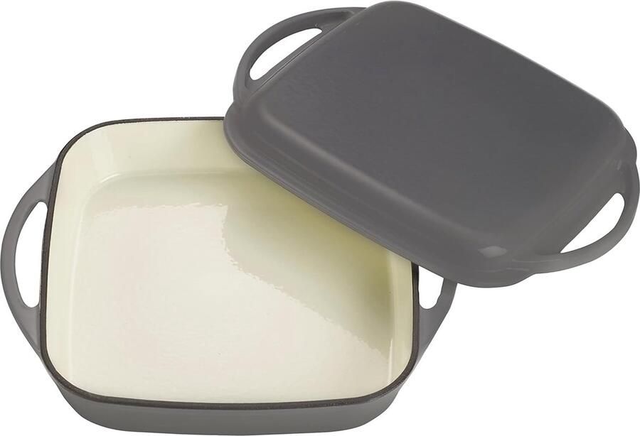 Gietijzeren Braadpan Combi Casserole Allround Koken Met Grill Deksel 1.5 Liter Grijs