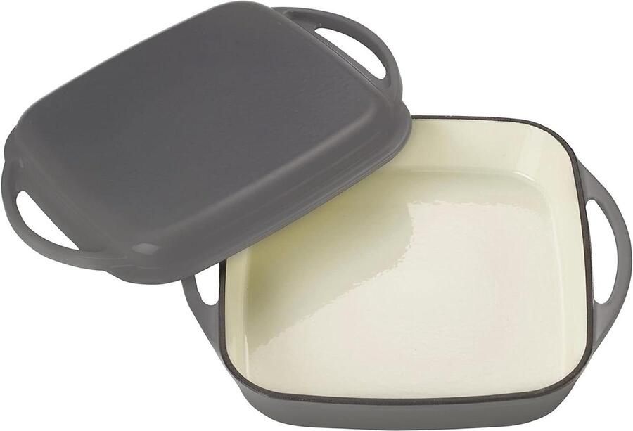 Gietijzeren Braadpan Combi Casserole Koken en Braden Met Grill Deksel 1.5 Liter Grijs