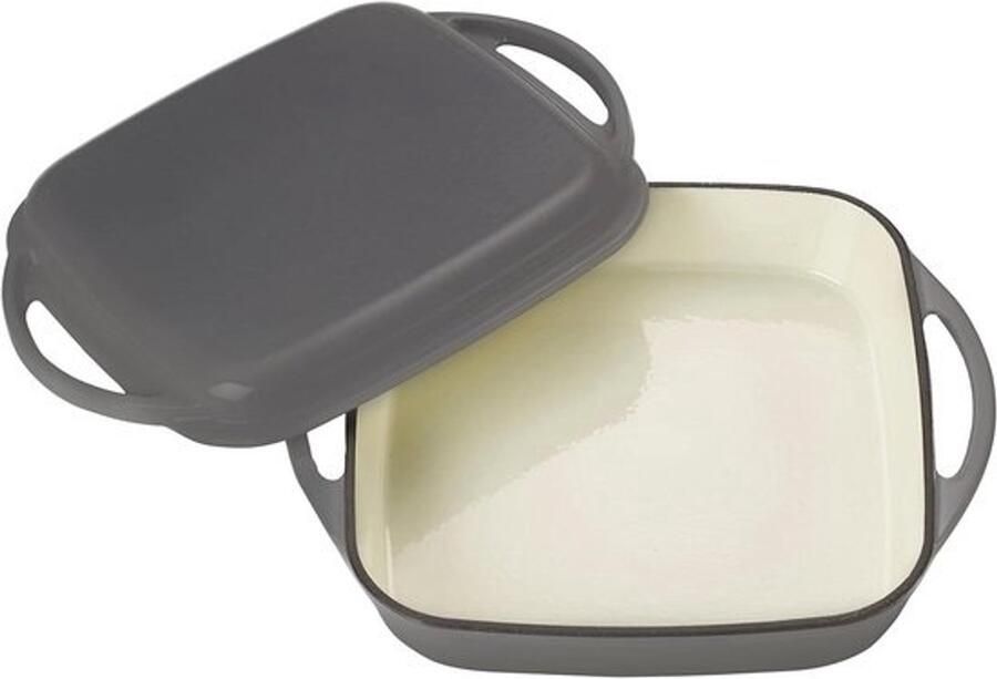 Gietijzeren braadpan Combi-casserole Veelzijdig koken Met deksel 1.5 liter Grijs