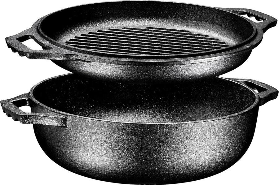 Gietijzeren Braadpan Dubbele Cocotte Langzaam Koken Gelijkmatige Warmte 33 Liter Grijs